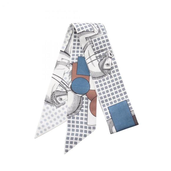 Hermes Hermès Twilly CAVALIER EN FORMES Silk Scarf for Women in White and Mul... - Picture 1 of 3
